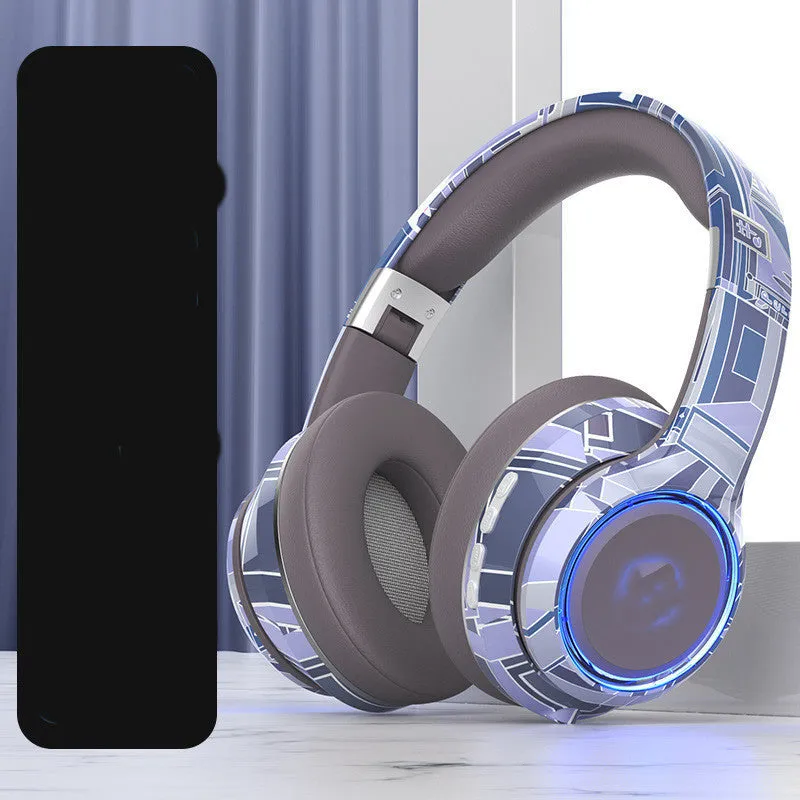 Bluetooth headphones 5.2 head worn with pluggable illumination in black, grey, and white options