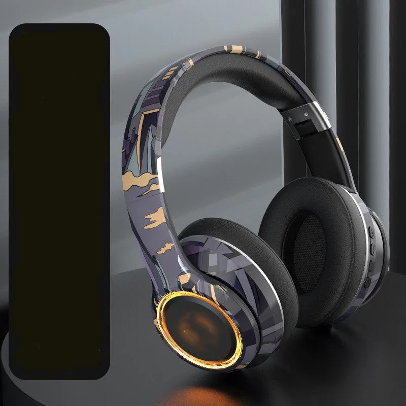 Bluetooth headphones 5.2 head worn with pluggable illumination in black, grey, and white options