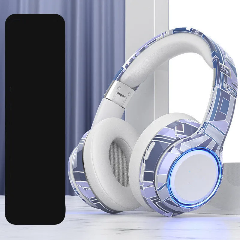 Bluetooth headphones 5.2 head worn with pluggable illumination in black, grey, and white options