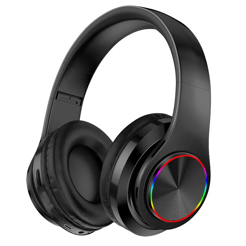 LED wireless Bluetooth headphones with 7-color breathing light and padded headband in black
