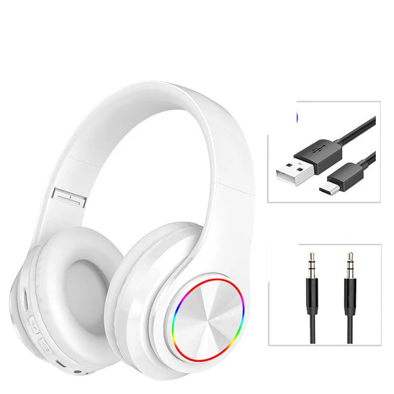 LED wireless Bluetooth headphones with 7-color breathing light and padded headband in black