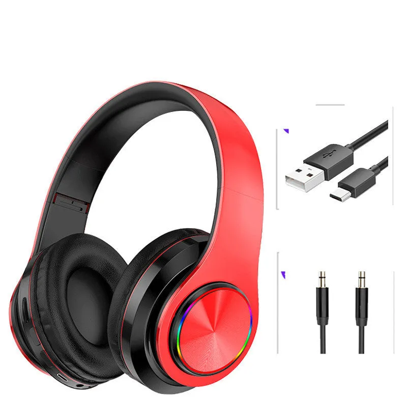 LED wireless Bluetooth headphones with 7-color breathing light and padded headband in black