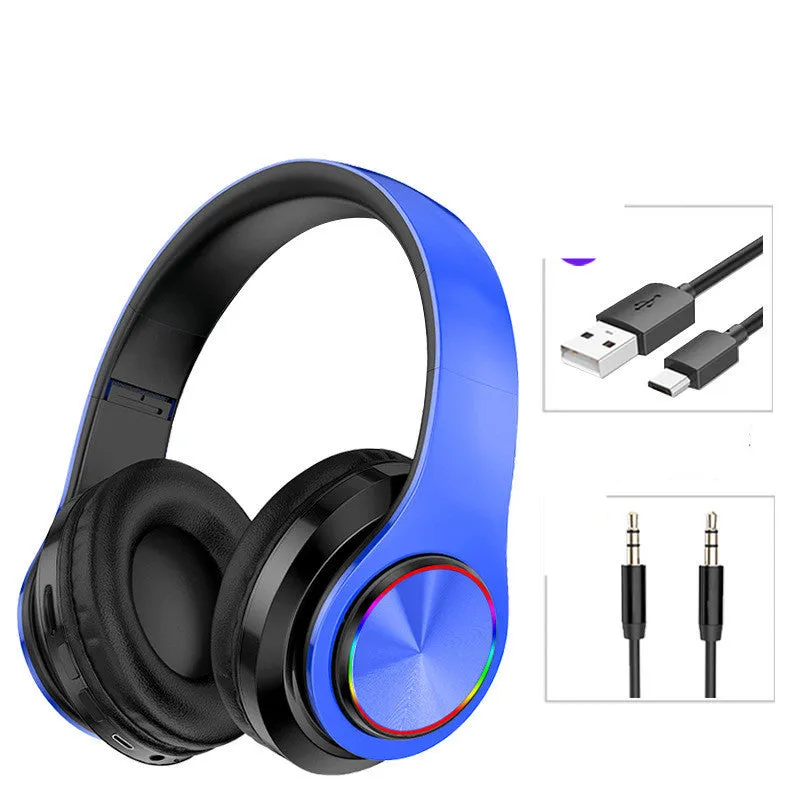 LED wireless Bluetooth headphones with 7-color breathing light and padded headband in black