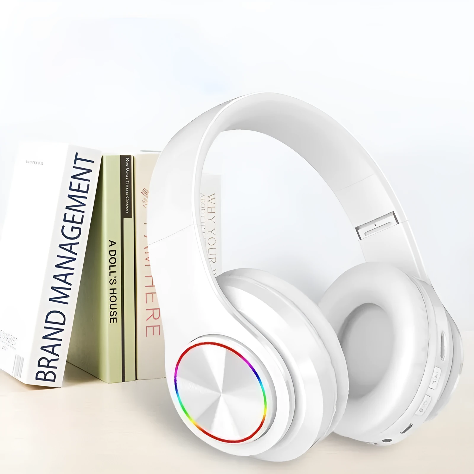 LED wireless Bluetooth headphones with 7-color breathing light and padded headband in black
