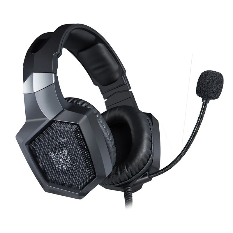 Black wired gaming headset with luminous LED lights and 3.5mm plug for PC computers