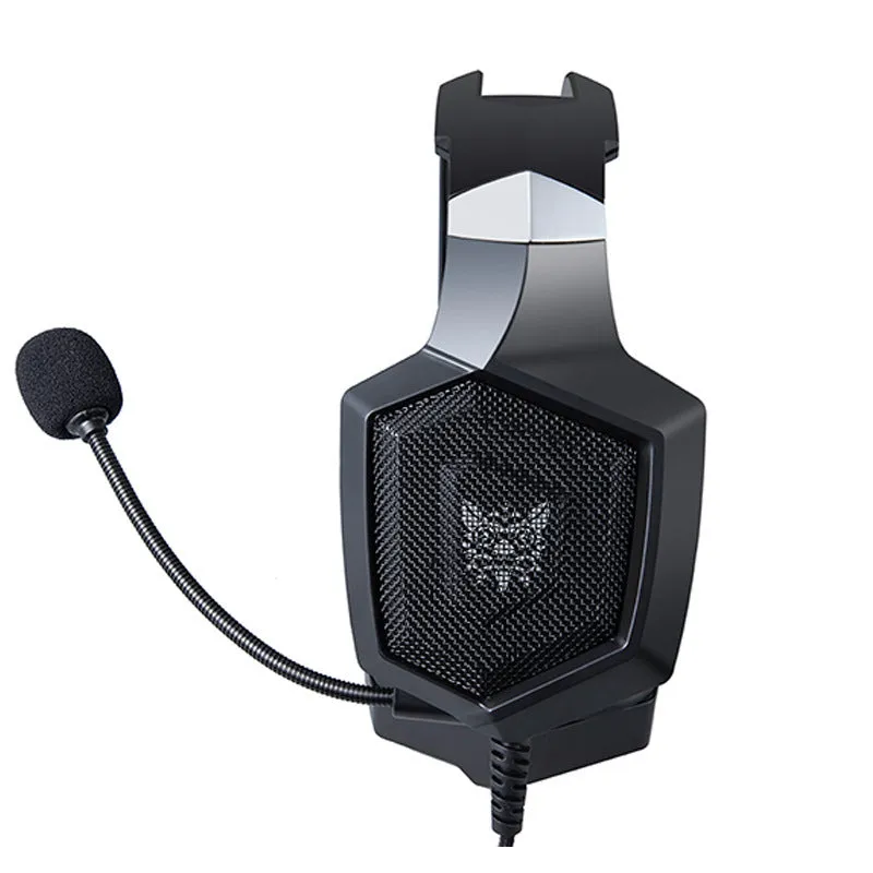 Black wired gaming headset with luminous LED lights and 3.5mm plug for PC computers