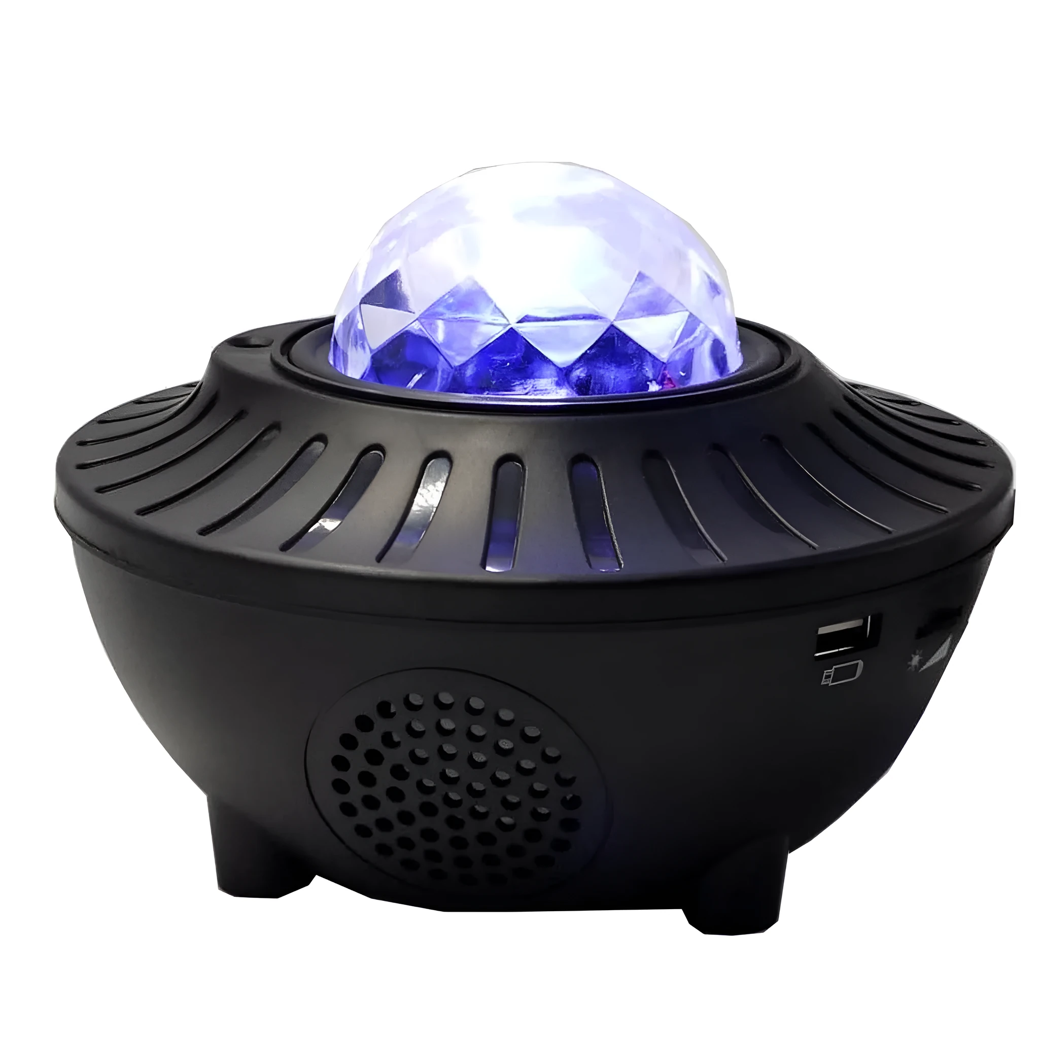 LED Bluetooth music projector light with starry sky effect, green laser, remote control, and USB cable