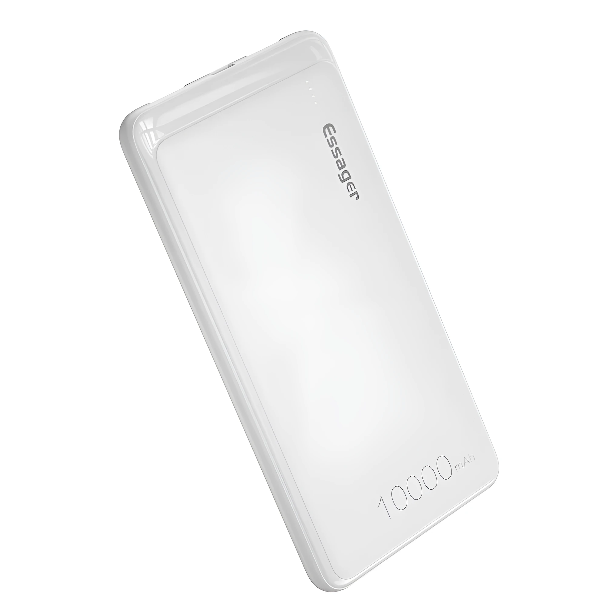 Essager black or white 10000mAh power bank showing dual USB ports and LED indicators