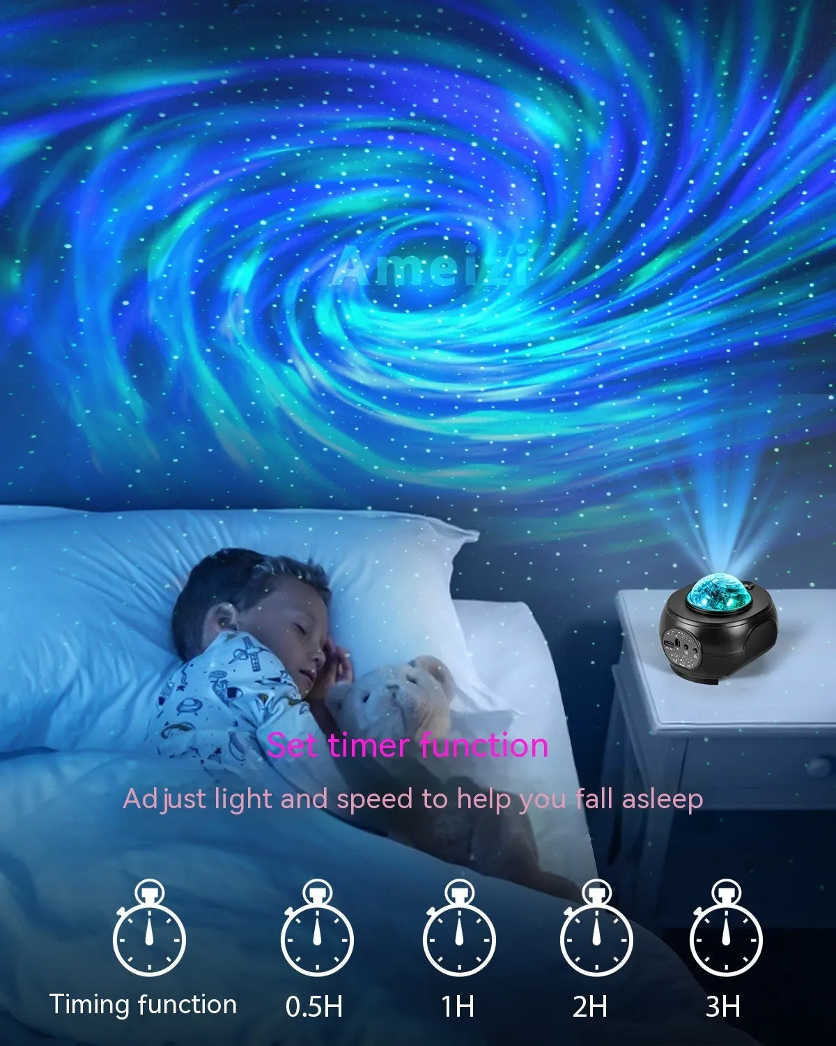 APP starry sky projector music night lamp with Bluetooth remote control USB plug in white