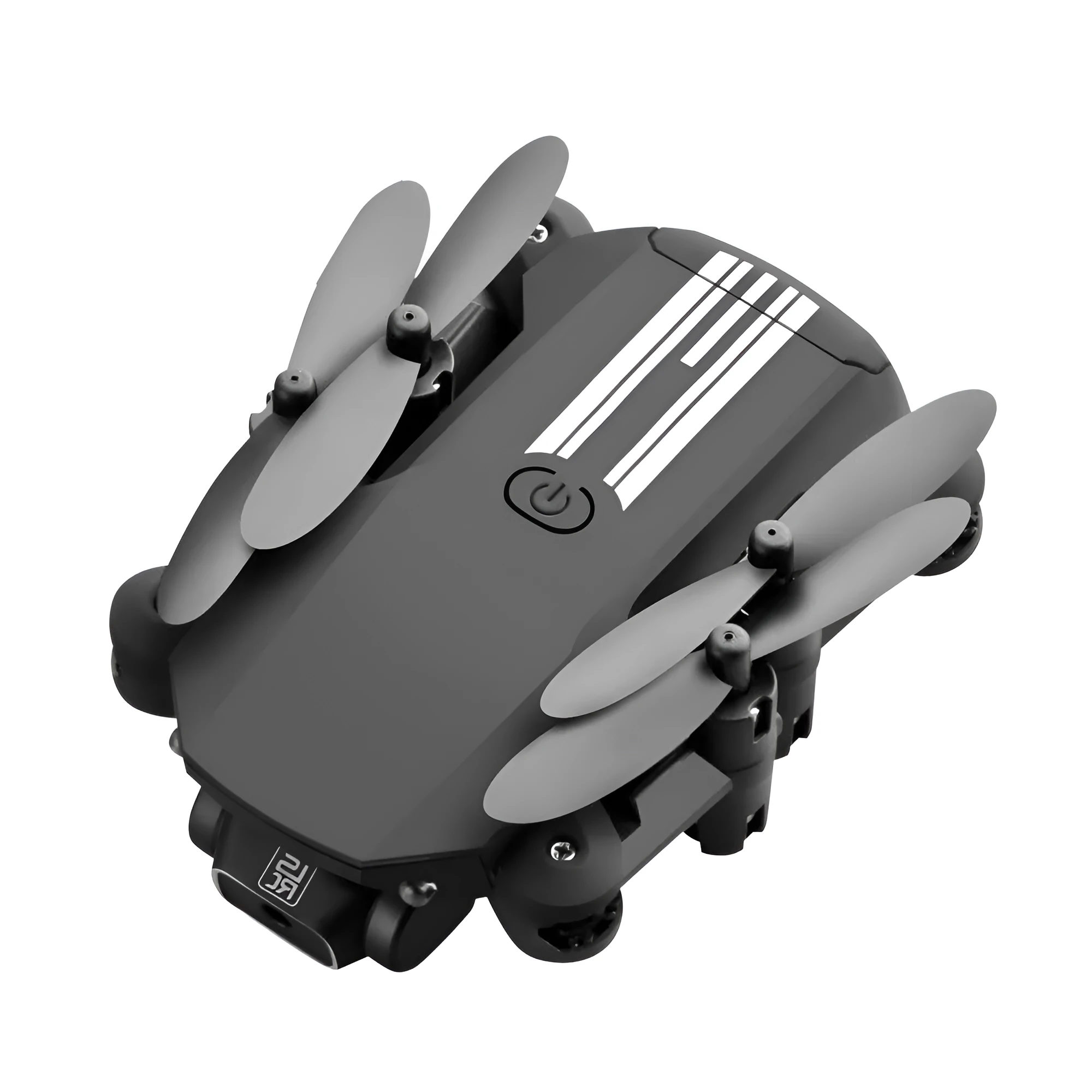 Mini folding aerial drone with 4K camera, open on a flat surface, showing foldable arms and LED lights