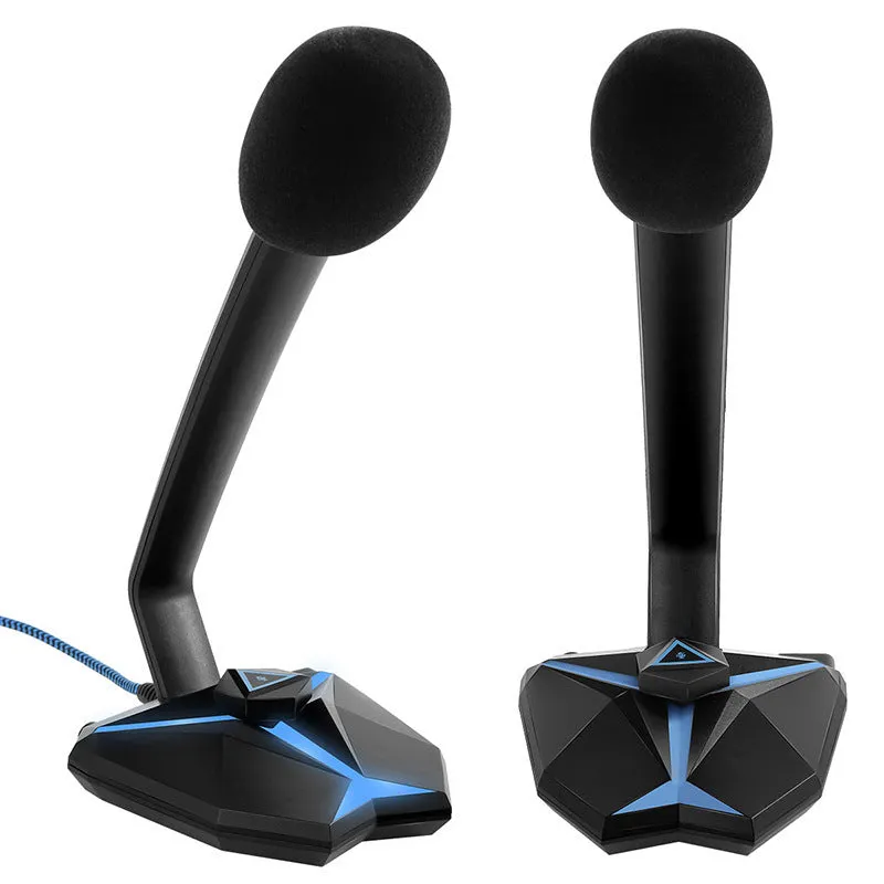 G33 blue omnidirectional USB gaming microphone on desk with 1.5-metre cable