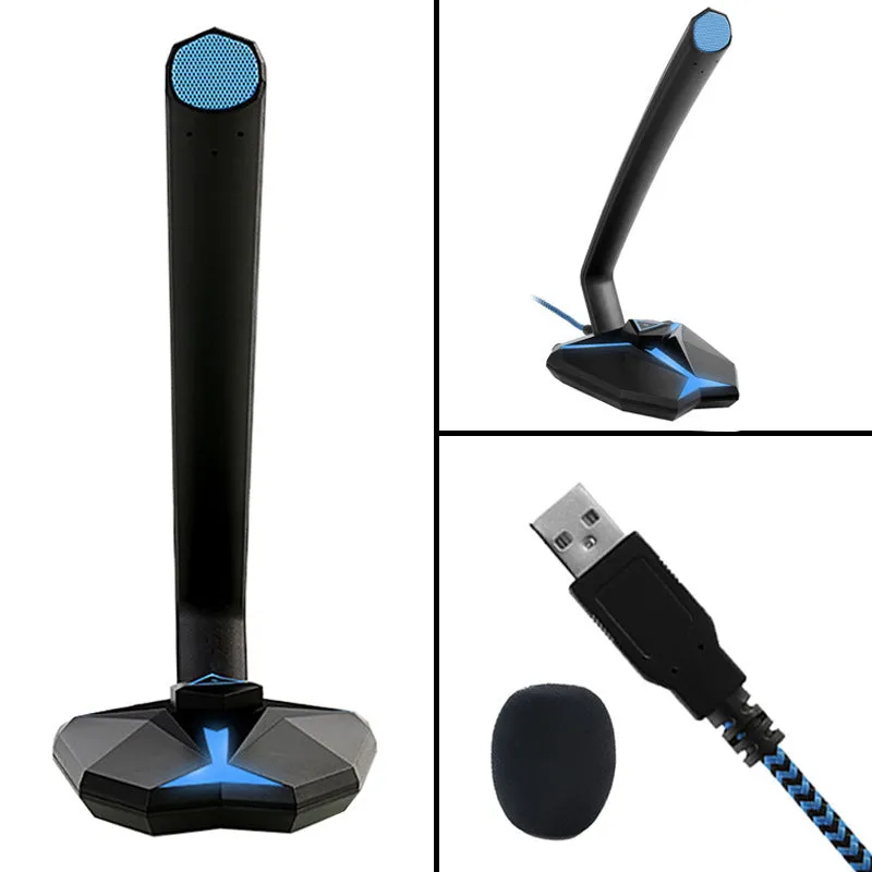 G33 blue omnidirectional USB gaming microphone on desk with 1.5-metre cable