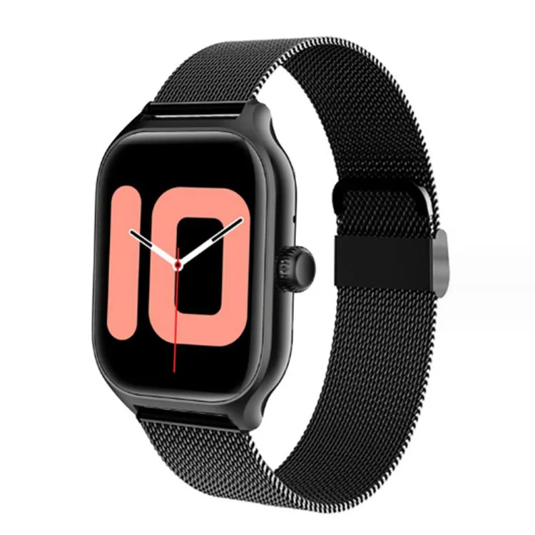 Bluetooth smart watch with touch screen displaying health metrics and call functions with silicone strap