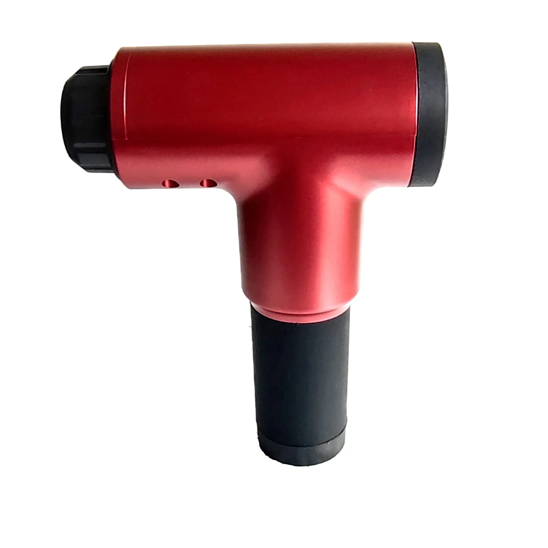 Deep vibration electric massage gun with 4 massage heads in black, blue, red, and silver colours