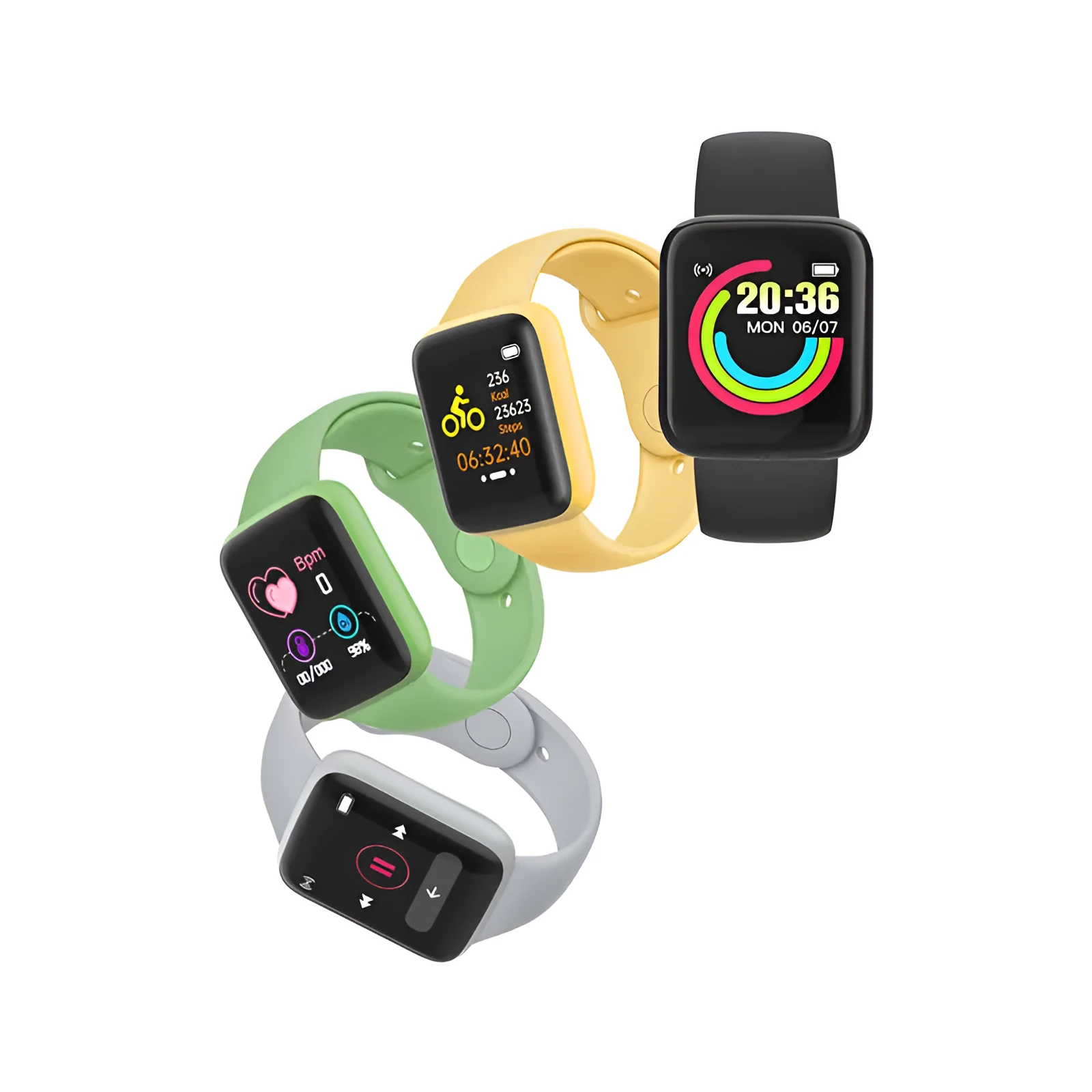 Smart bracelet with 1.44-inch screen, heart rate and blood pressure monitor, silicone strap, available in multiple colours