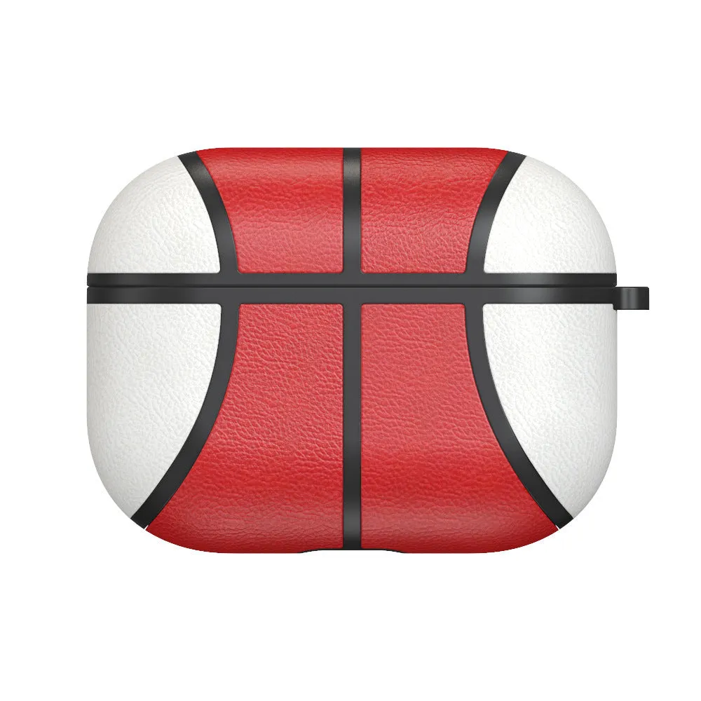 Basketball headphone case with handmade leather-style veneer finish and TPU flip cover for Apple AirPods Pro, showing nine colour style options