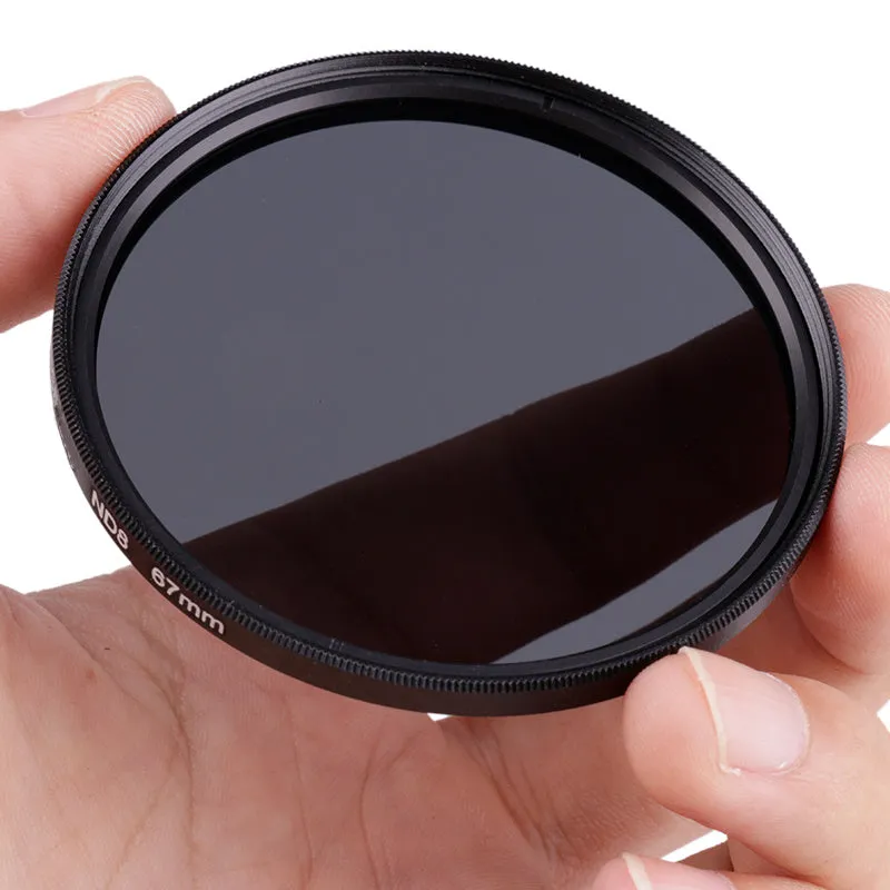 Redcircle ND8 neutral density camera filter with silver aviation aluminium frame on a camera lens.