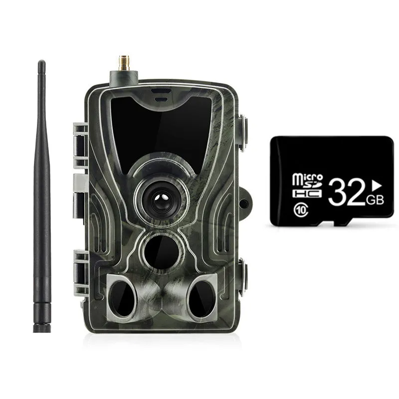Outdoor camouflage waterproof surveillance camera with wide-angle lens on mounting bracket.
