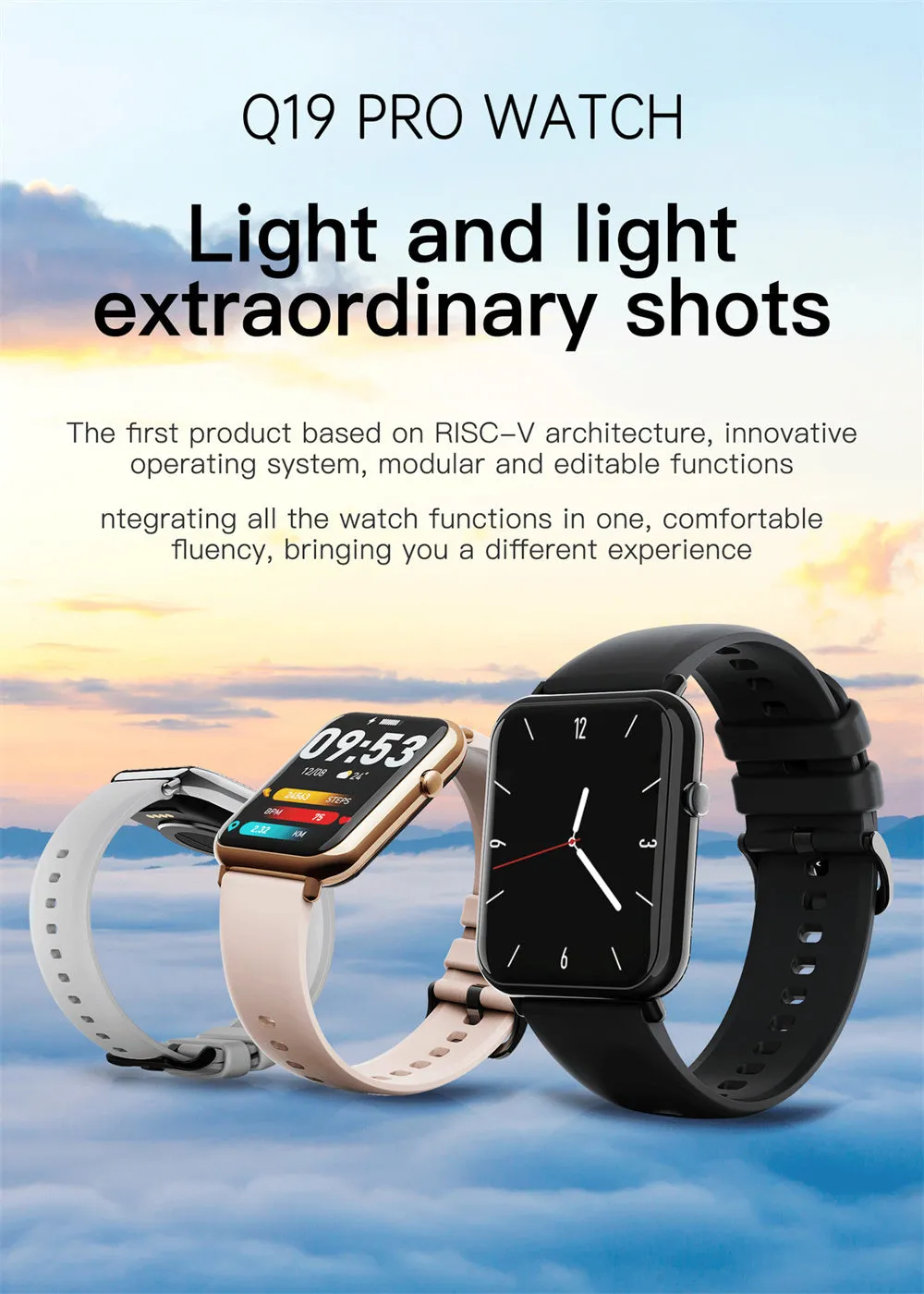 Smart waterproof watch with 1.69inch TFT screen and composite silica gel strap in Black