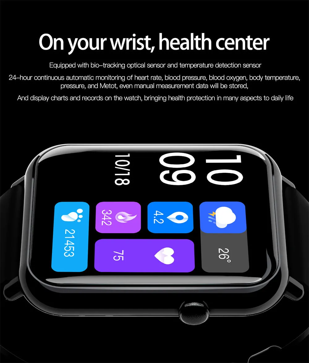 Smart waterproof watch with 1.69inch TFT screen and composite silica gel strap in Black