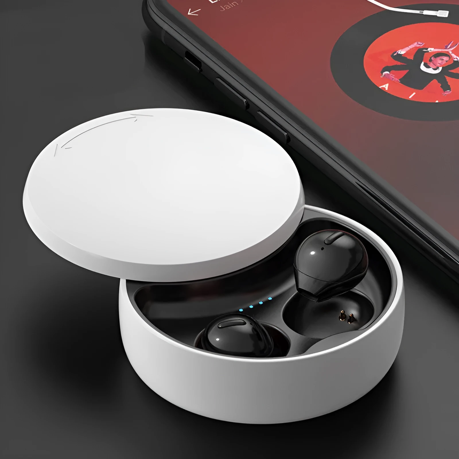 Wireless earbuds Bluetooth 5.0 semi-in-ear headset with charging case in black colour