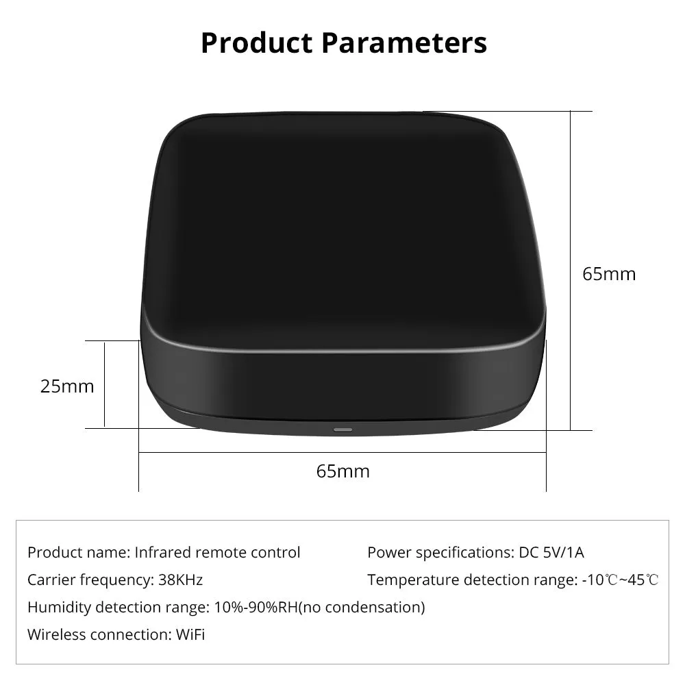 Black voice control universal infrared remote with WiFi connectivity