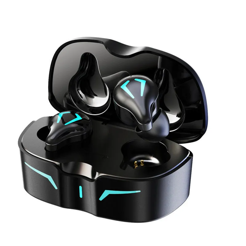 Wireless mini in-ear noise reduction sports stereo gaming headset in black with Bluetooth 5.0 and battery display