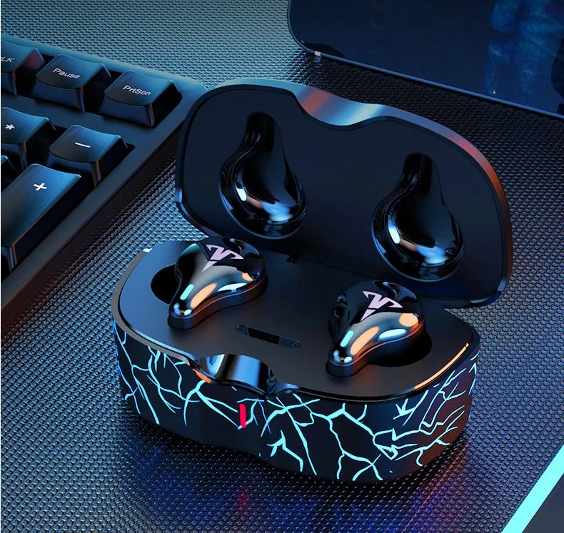 Wireless mini in-ear noise reduction sports stereo gaming headset in black with Bluetooth 5.0 and battery display