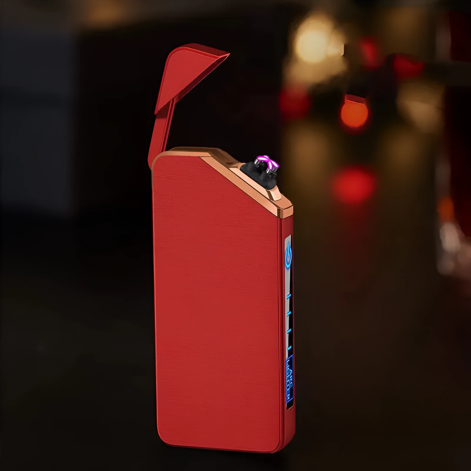 Black USB rechargeable metal lighter with windproof function, compact 73 x 35 x 11mm size