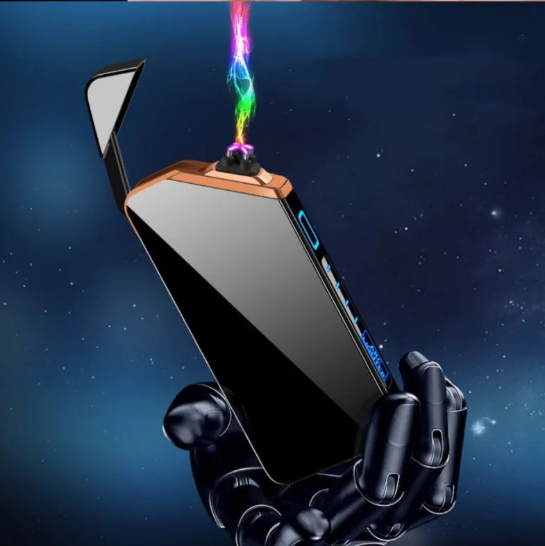 Black USB rechargeable metal lighter with windproof function, compact 73 x 35 x 11mm size