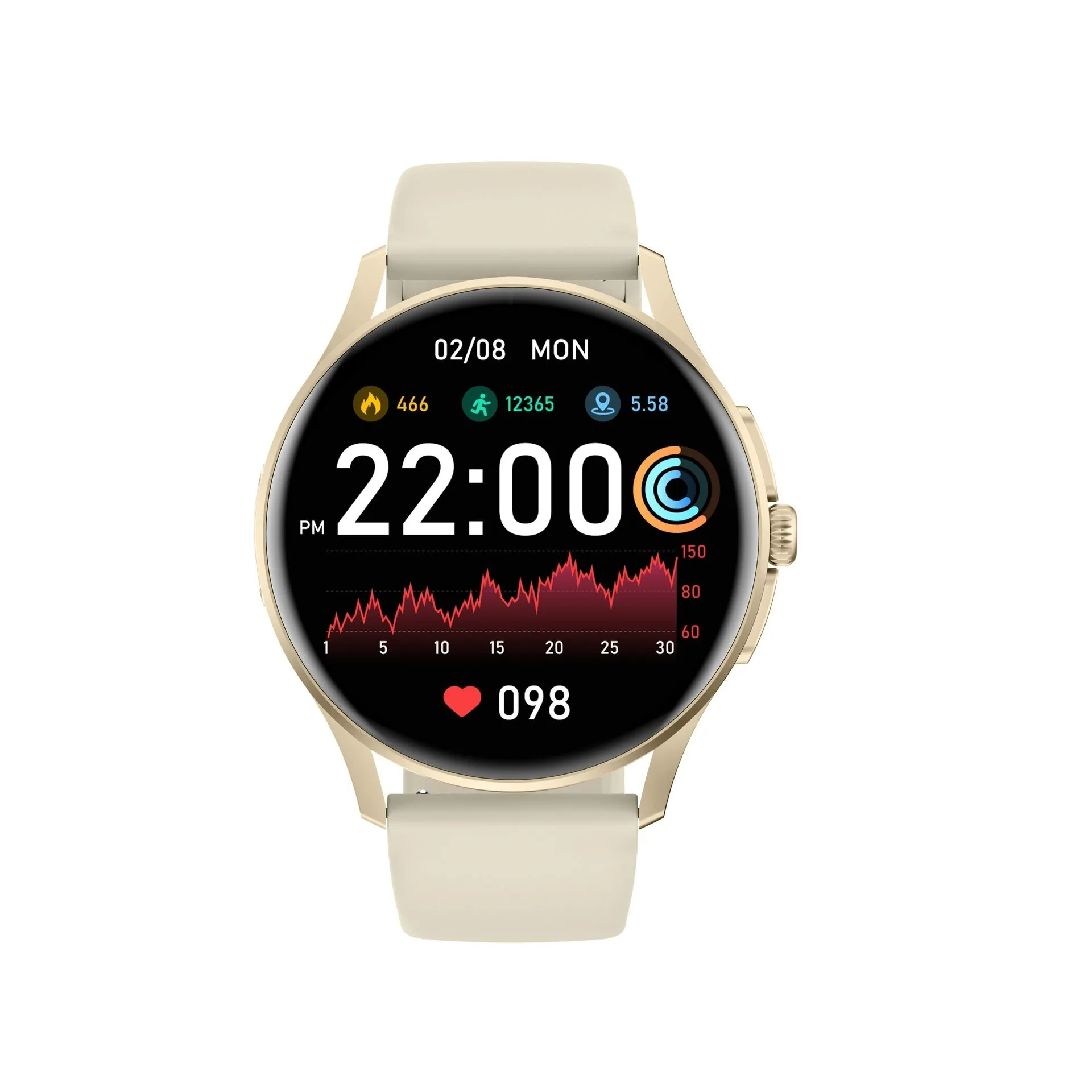 Non-invasive blood glucose detection smart watch with heart rate and blood pressure monitoring, IPS screen, black colour, on wrist