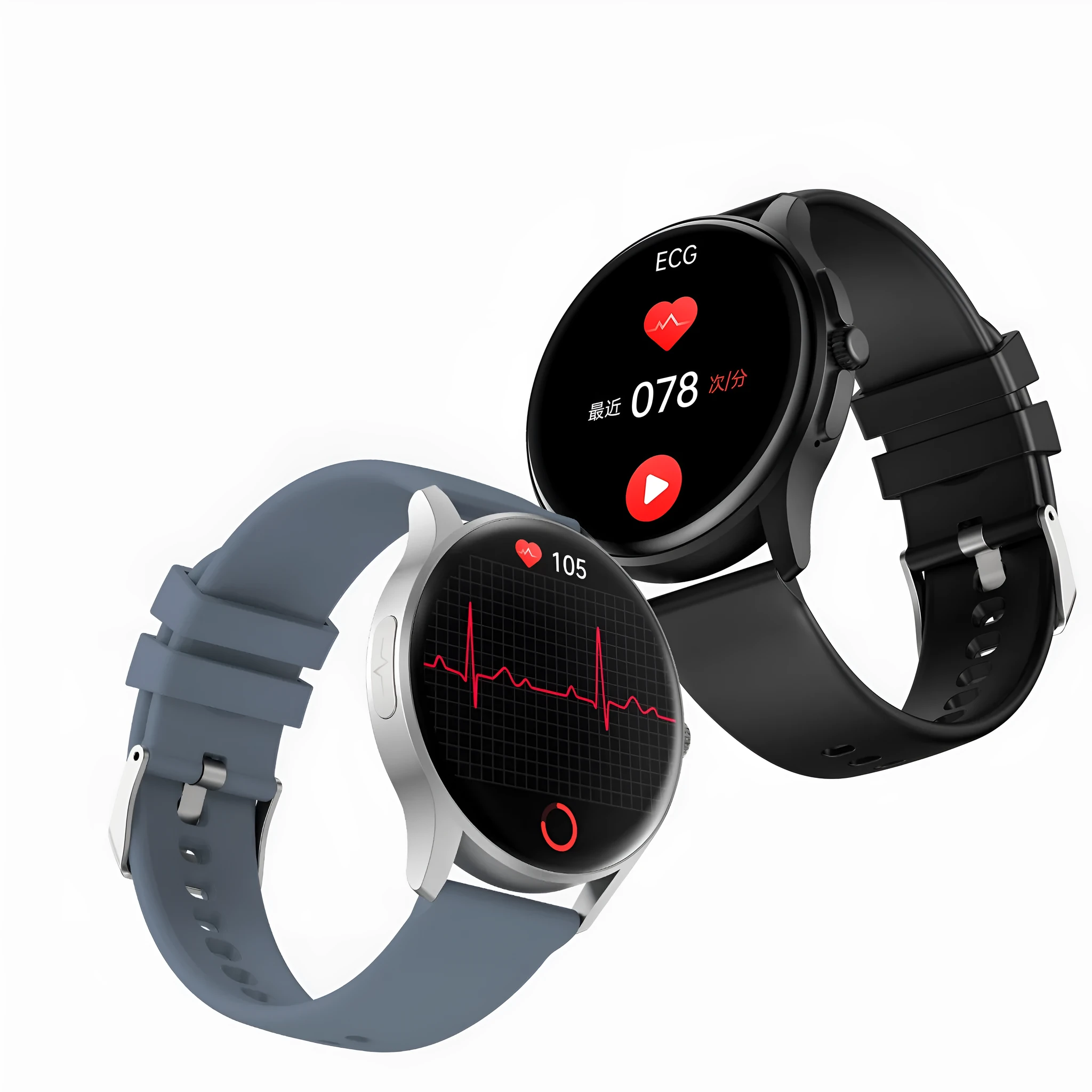 Non-invasive blood glucose detection smart watch with heart rate and blood pressure monitoring, IPS screen, black colour, on wrist