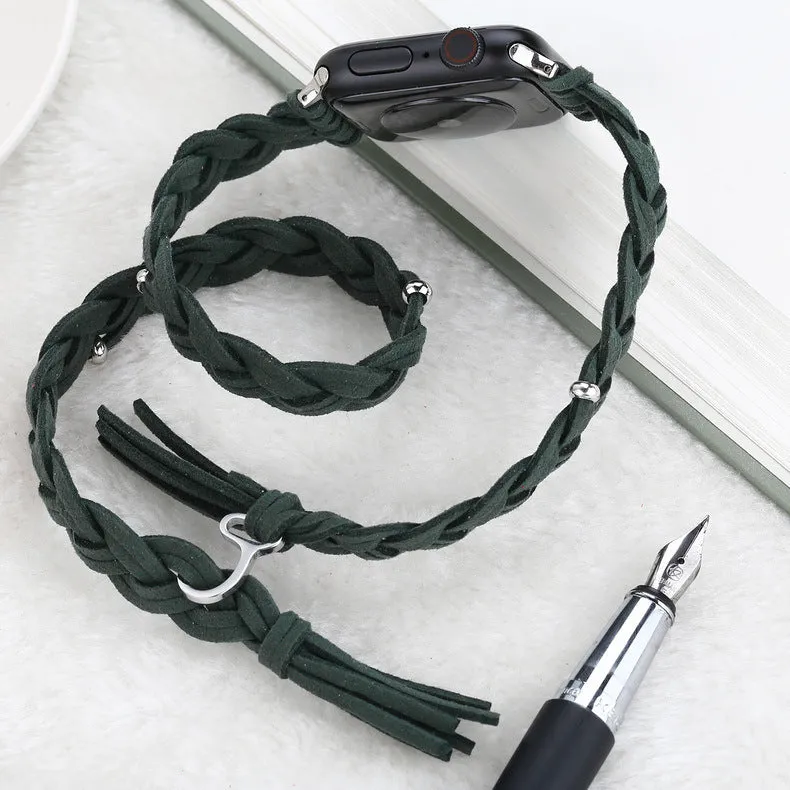 Genuine leather cord braided smart watch strap for iWatch in six colours