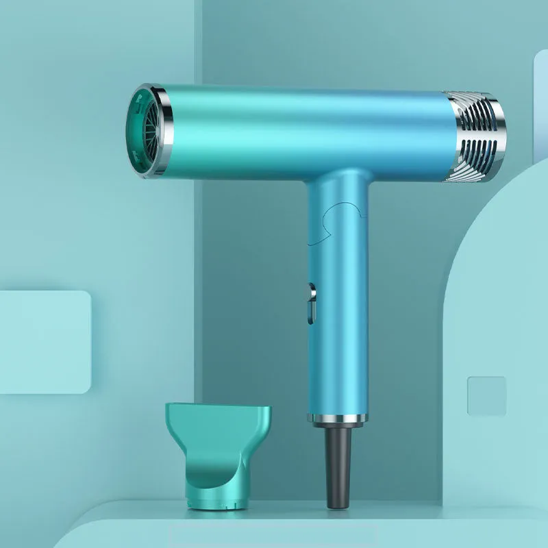 Foldable hair dryer in green with folding handle and three temperature settings