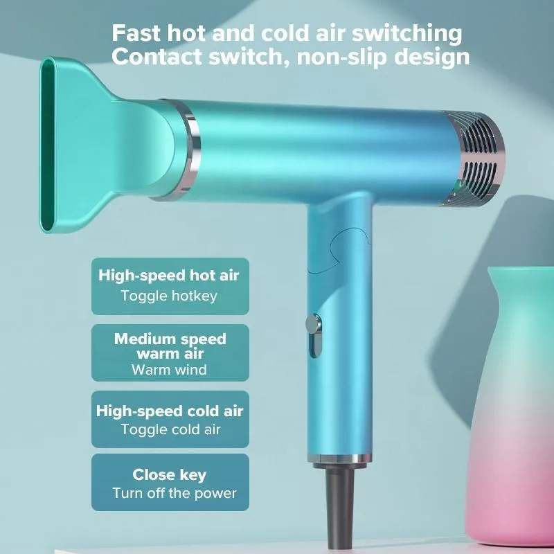 Foldable hair dryer in green with folding handle and three temperature settings