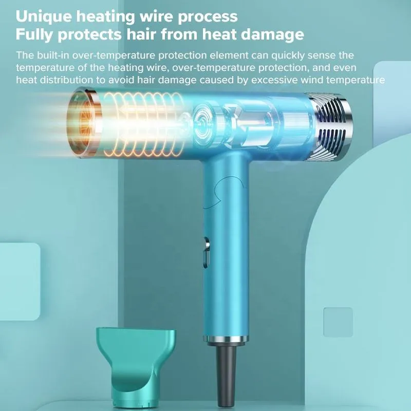Foldable hair dryer in green with folding handle and three temperature settings