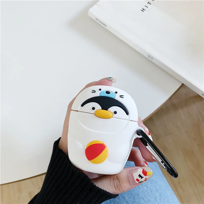 Silicone protective case for AirPods 1 2 generation with cartoon penguin design and hook