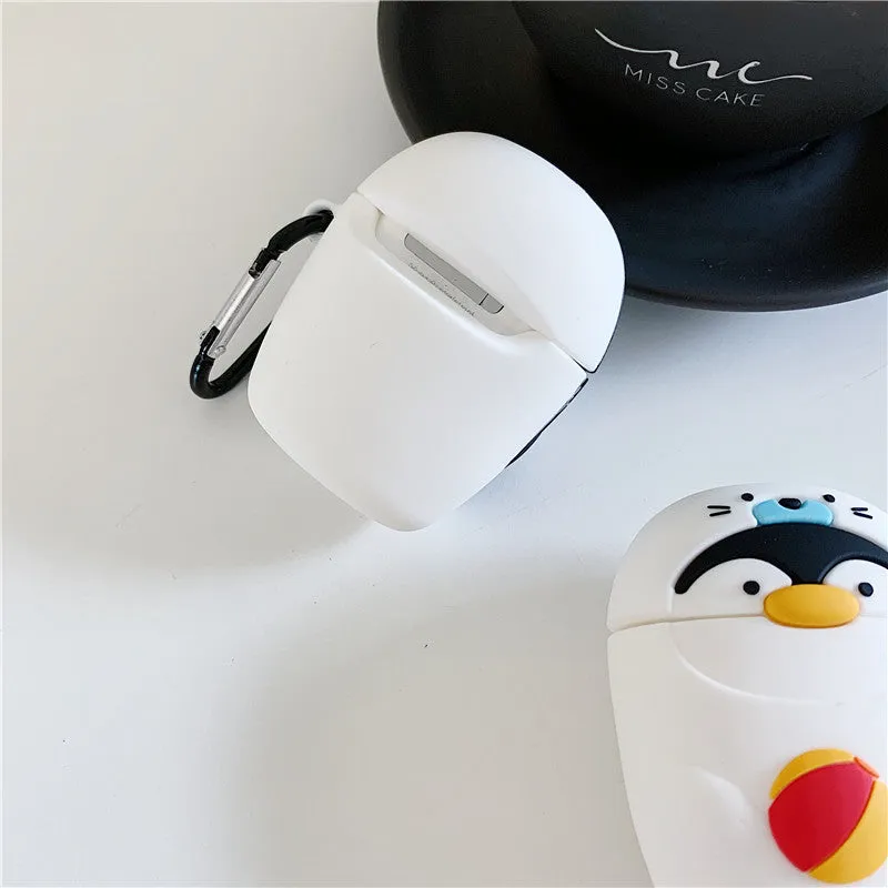 Silicone protective case for AirPods 1 2 generation with cartoon penguin design and hook