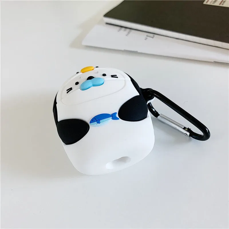 Silicone protective case for AirPods 1 2 generation with cartoon penguin design and hook