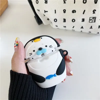 Silicone protective case for AirPods 1 2 generation with cartoon penguin design and hook