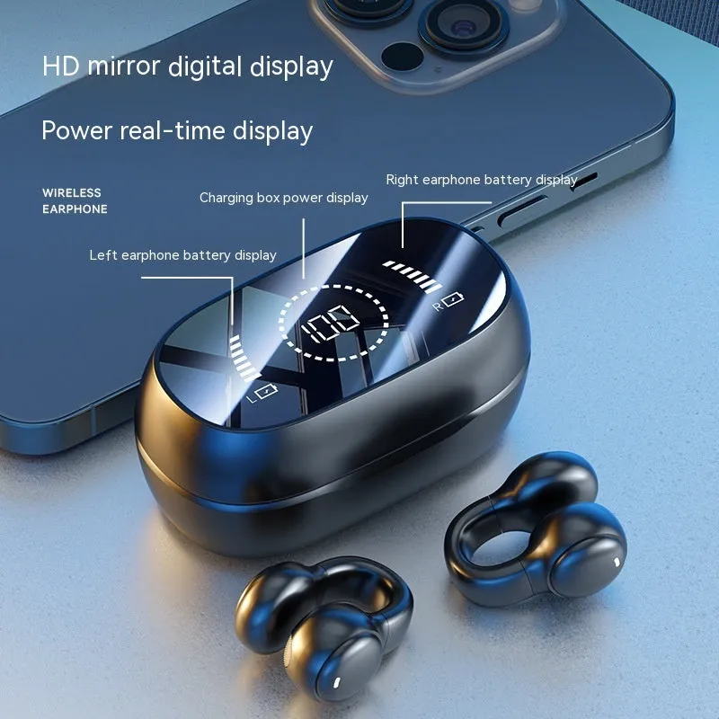 M47 Bluetooth wireless sports headset in black with clip-on design and digital display screen