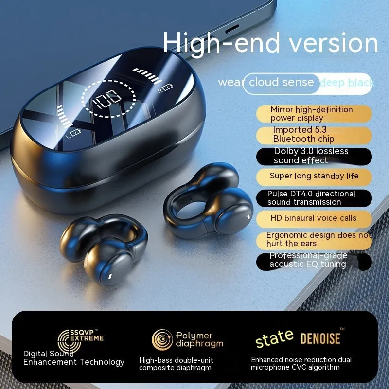M47 Bluetooth wireless sports headset in black with clip-on design and digital display screen