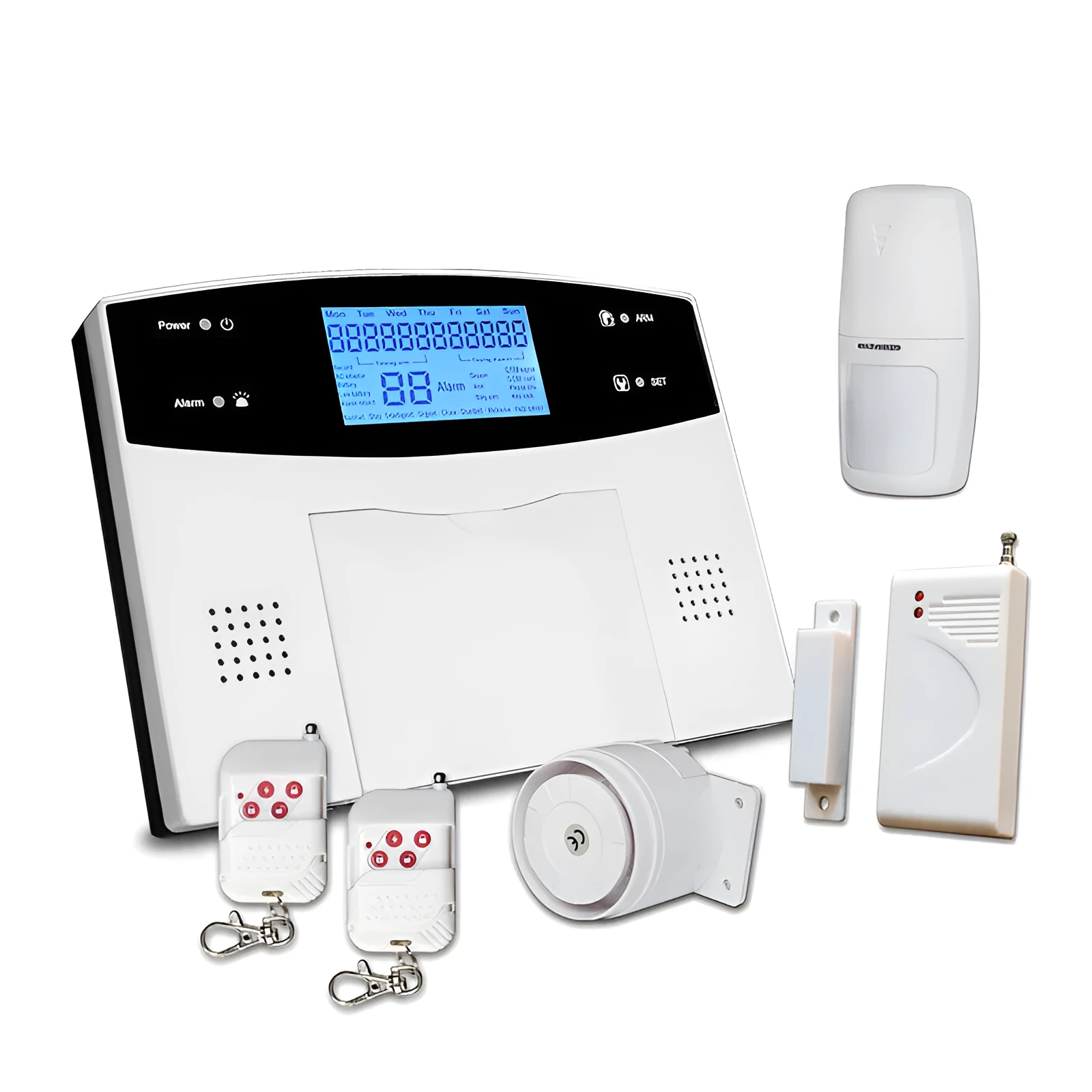 White dual network anti-theft alarm host with mobile card and phone line connectivity