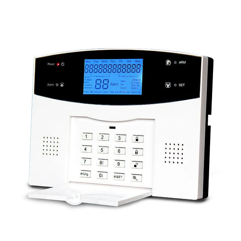 White dual network anti-theft alarm host with mobile card and phone line connectivity