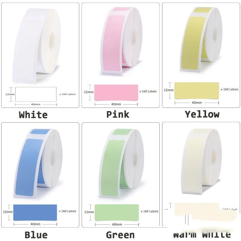 Niimbot D11 mini label printer paper thermal sticker rolls in white and assorted colours 12x40mm for price labelling