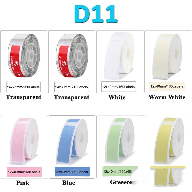 Niimbot D11 mini label printer paper thermal sticker rolls in white and assorted colours 12x40mm for price labelling