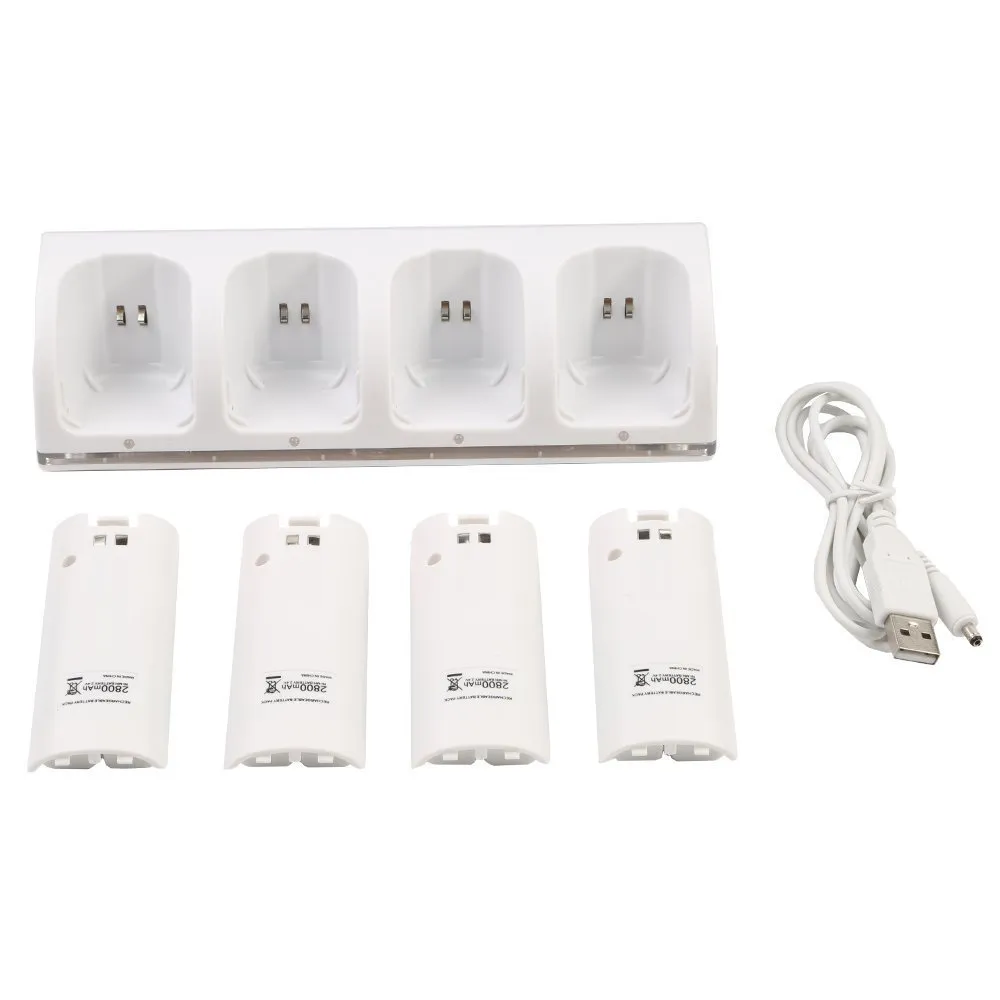 Wii charger set with four rechargeable batteries and USB cable, black model