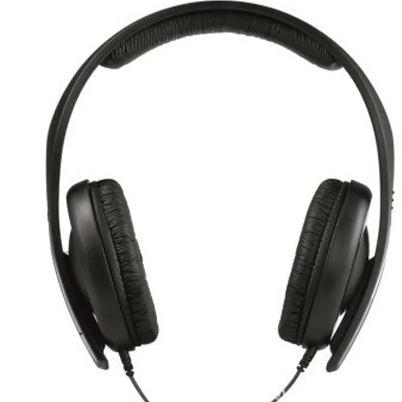 Black wired head-mounted monitor headphones with 40mm driver and 2.5m cable on a desk