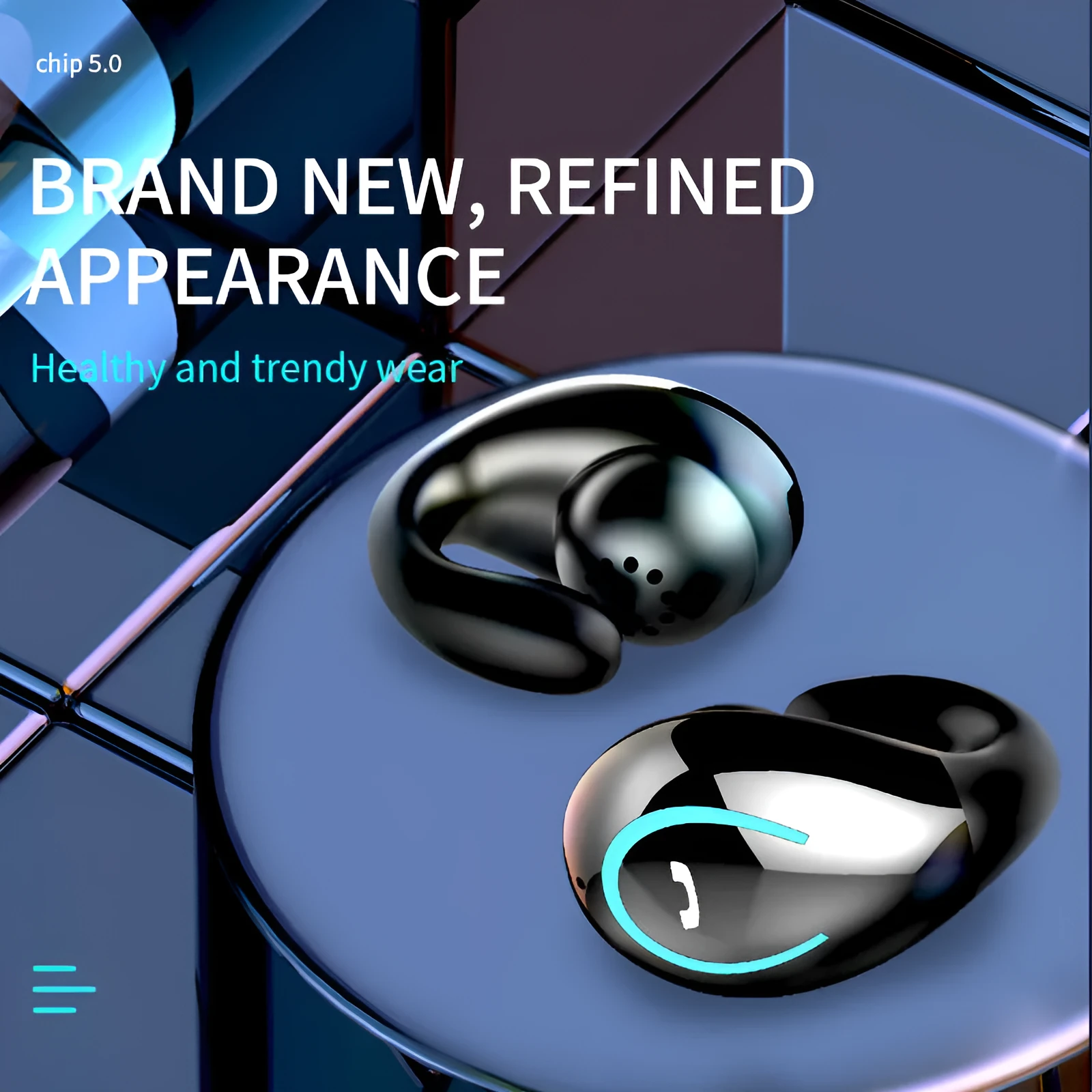 Wireless earbuds with earhook clip and Bluetooth 5.0, available in multiple colours, with charging case