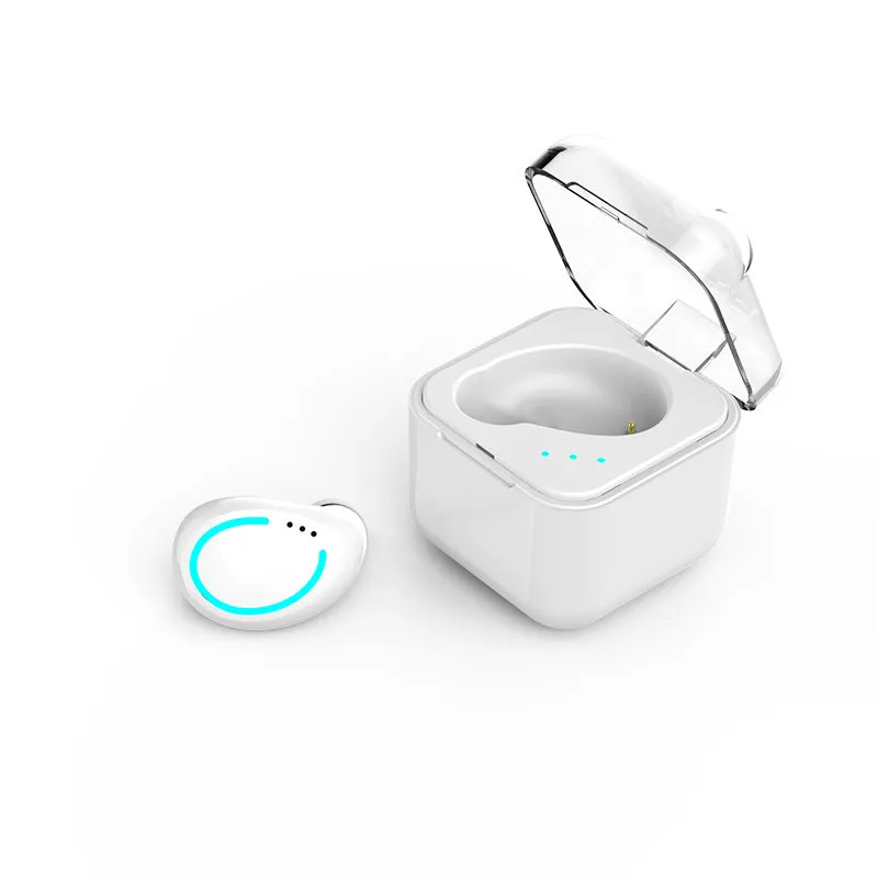 Wireless earbuds with earhook clip and Bluetooth 5.0, available in multiple colours, with charging case